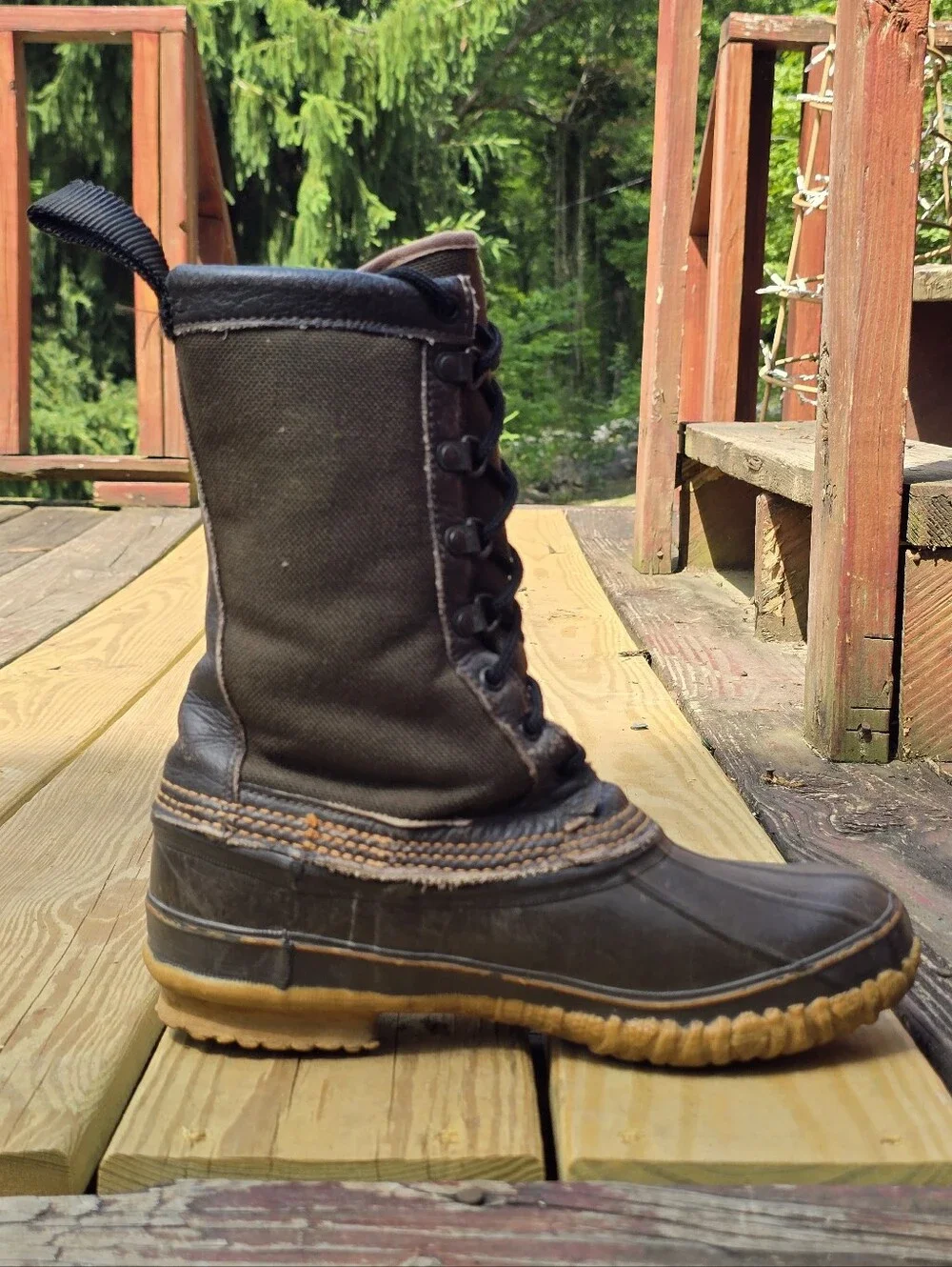 Rocky Vtg Gore-Tex Brown Leather, Olive Green Canvas Rubber 11.5” Boots, Sz 8